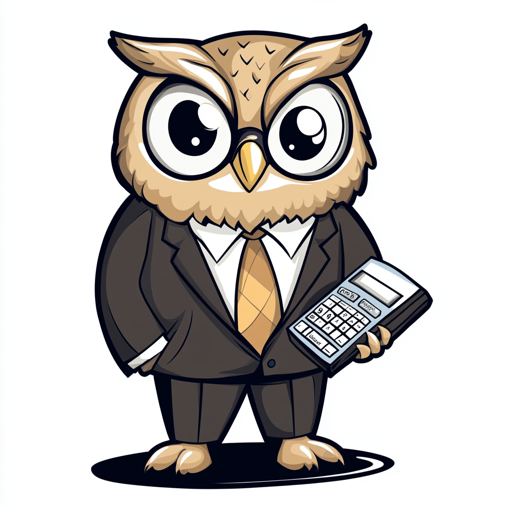 Wise owl mascot in suit for SUSTAINA Accounting firm.