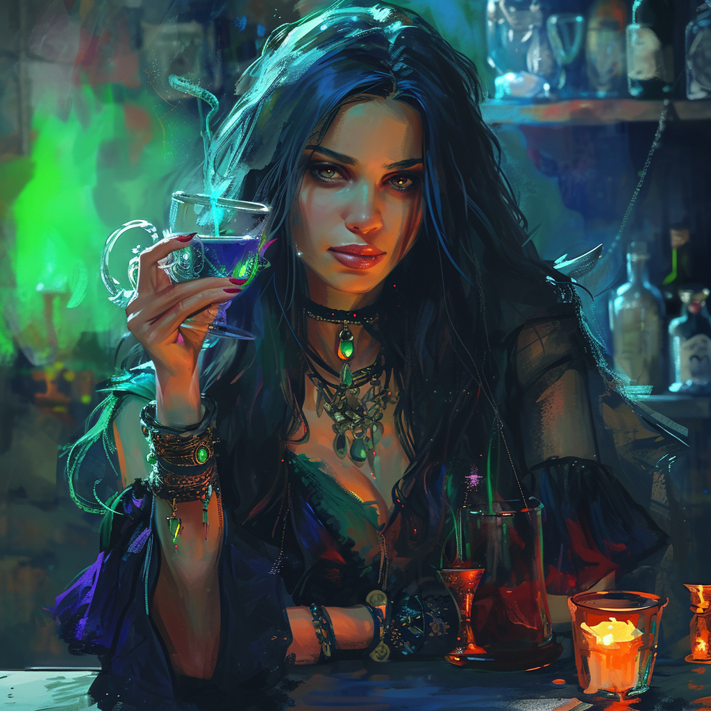 Dominant Witch Woman Drinking Potion - Stock Photo