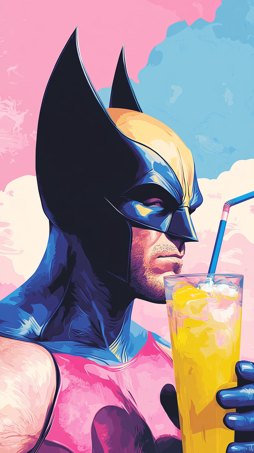 Wolverine Drinking Lemonade in Pop Art Style