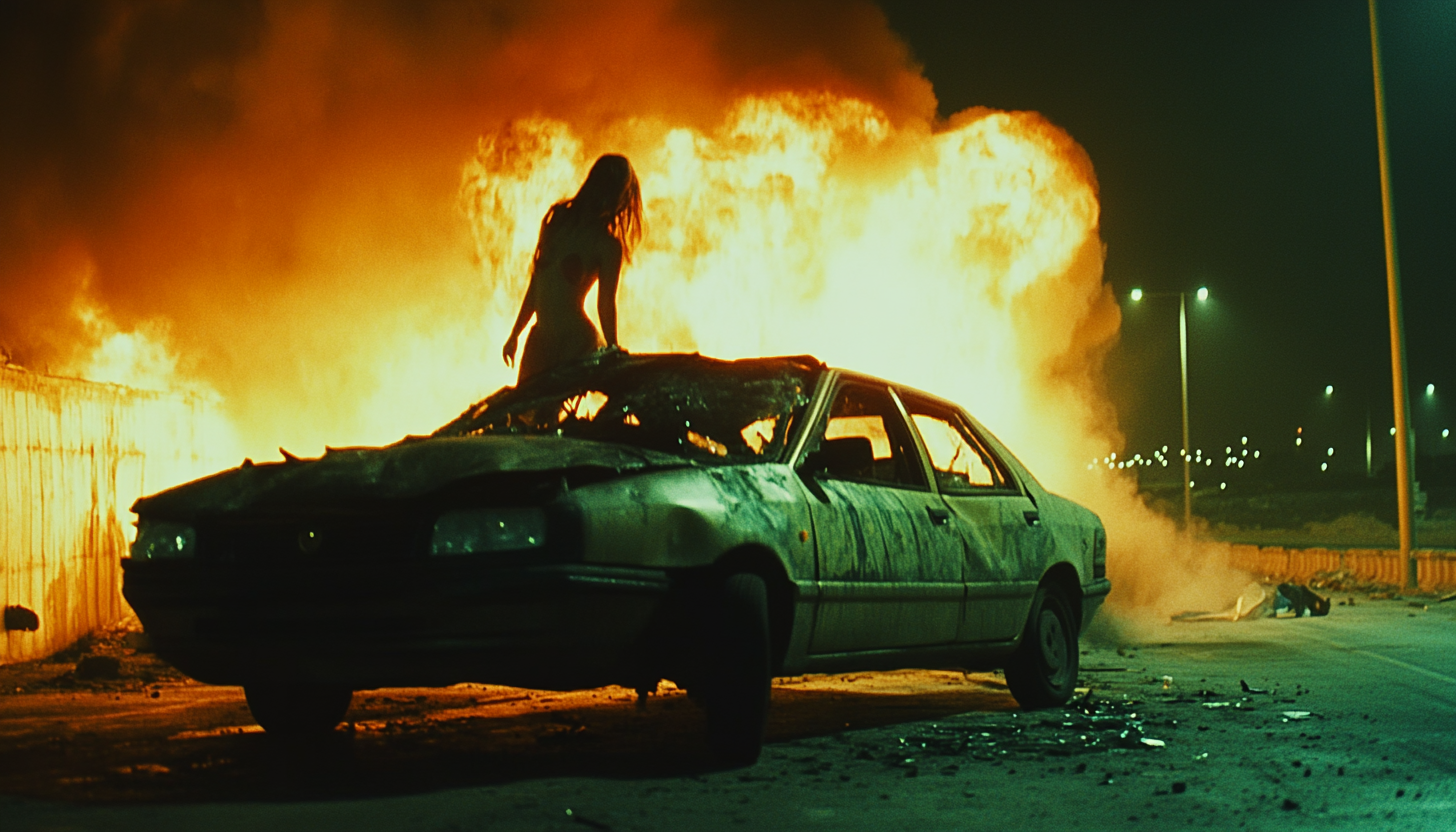 Woman's body on car in David Fincher movie.