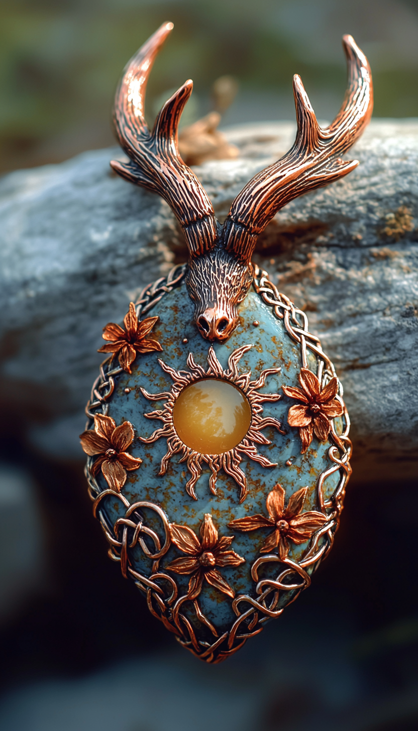 Woman's elegant pendant on Mabon theme, aesthetic masterpiece.