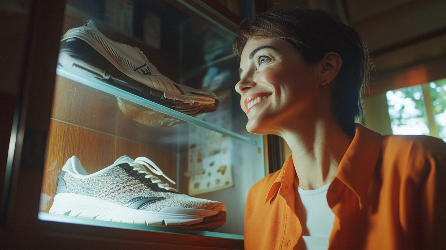 Woman Admiring Old Shoe in Home Office