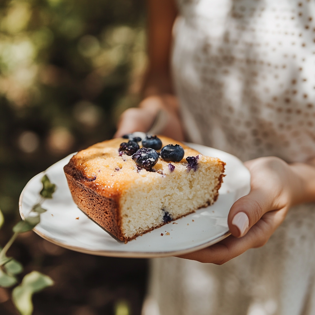 Woman Enjoys Almond Cake in Nature