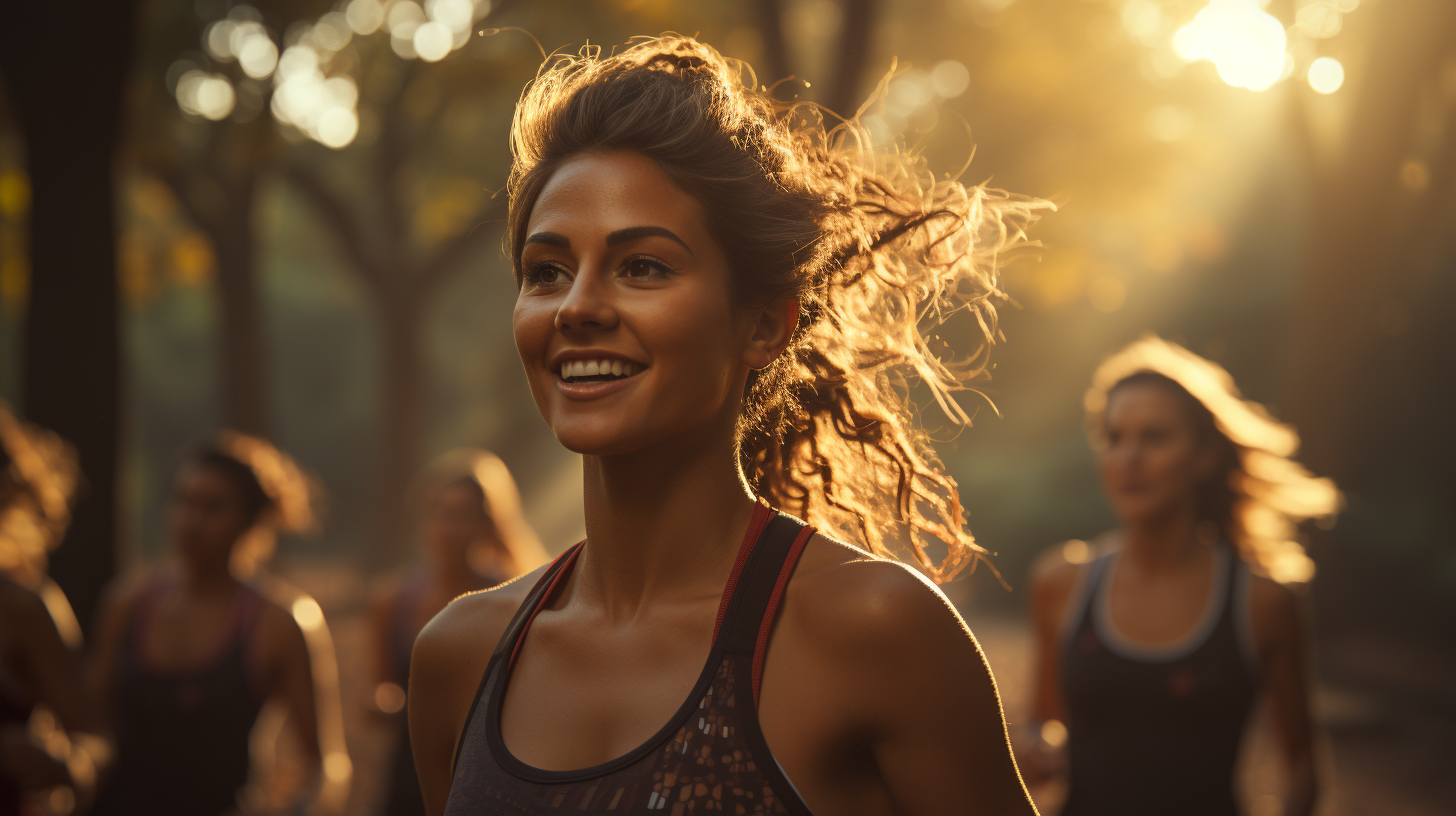 Woman Running in Park with Determination and Energy