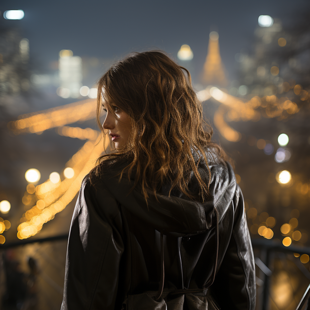 Woman Walking Alone in Night City Park