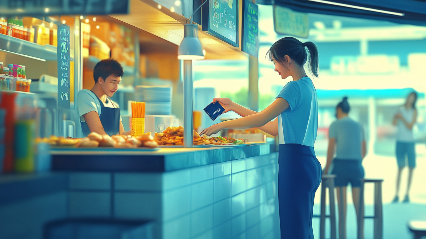 Woman buying food at open food stall