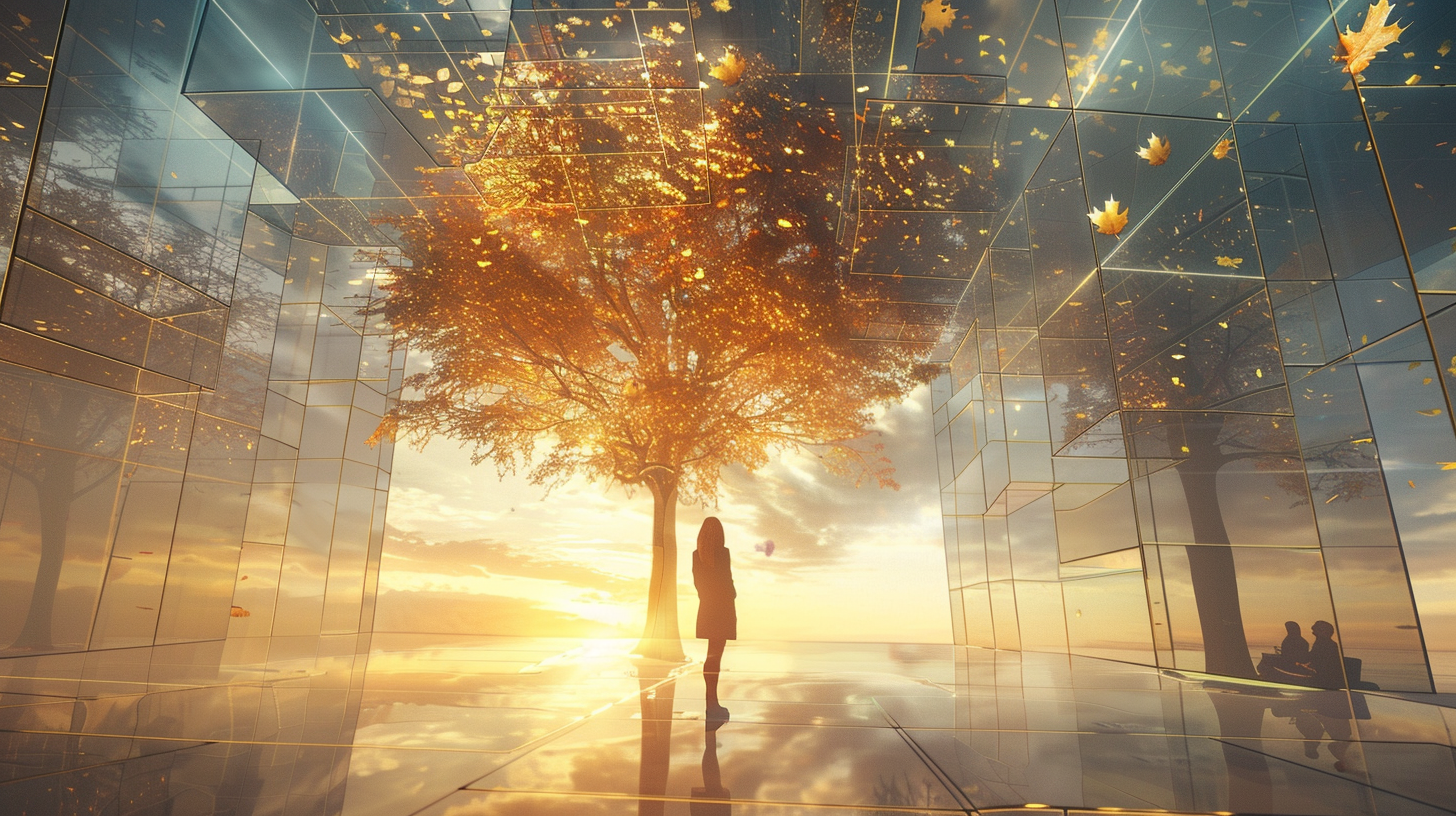 Woman climbing corporate ladder, reaching for success.