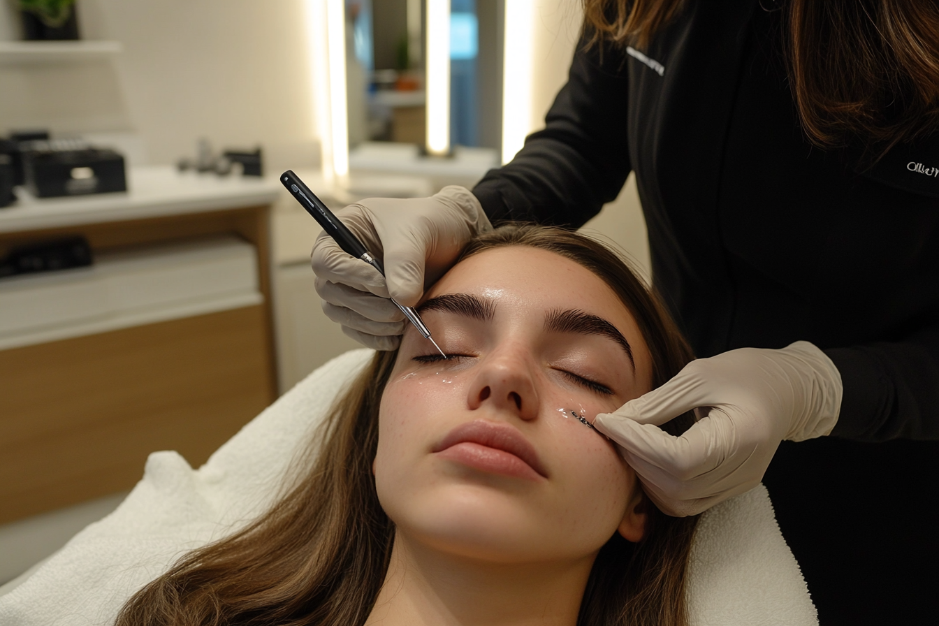 Woman gets Eyebrow Makeup in Beauty Salon