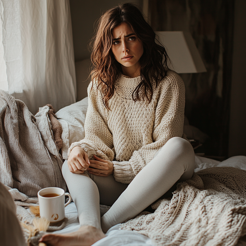 Woman in 20s with Menstrual Cramps Self-Care Environment