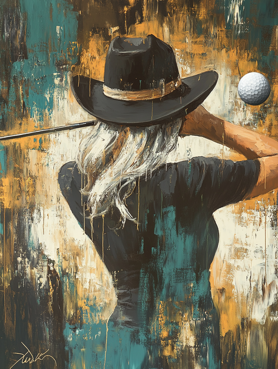 Woman in Black Hat Driving Golf Ball