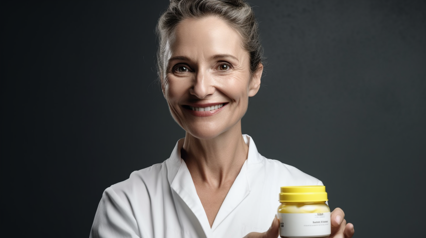 Woman in Yellow Lab Coat Holding Face Cream