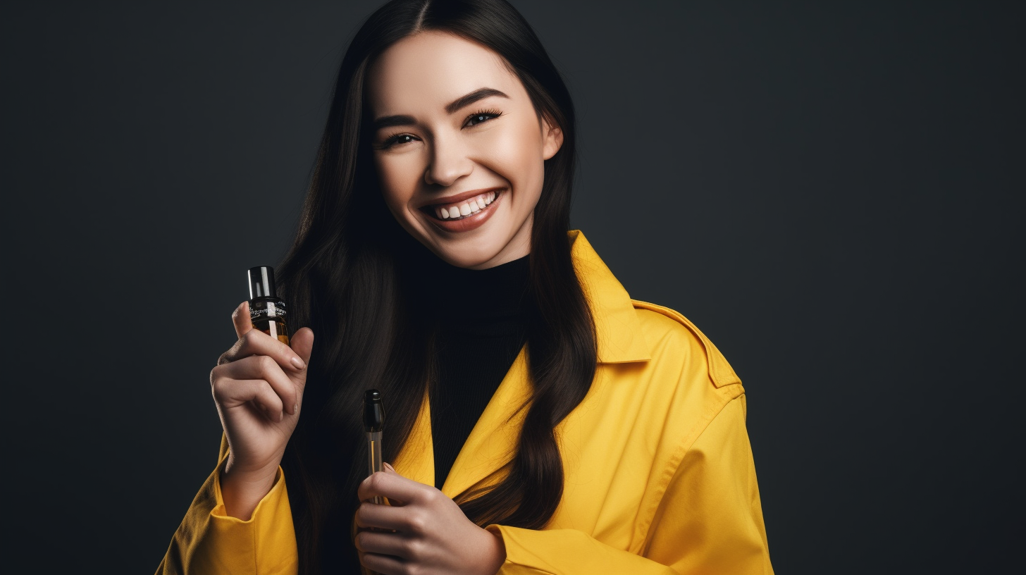 Woman in Yellow Lab Coat Presents Face Cream