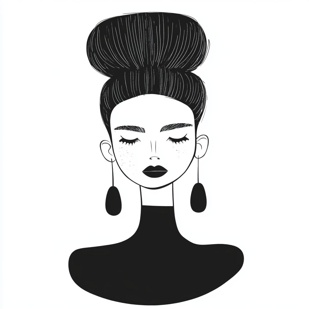 Woman with tall hair, big earrings: cartoon style