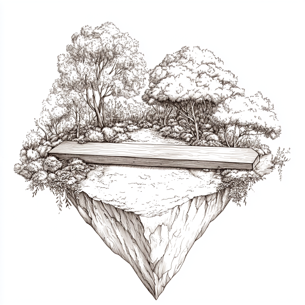 Wooden lever balancing on triangular mountain with trees.