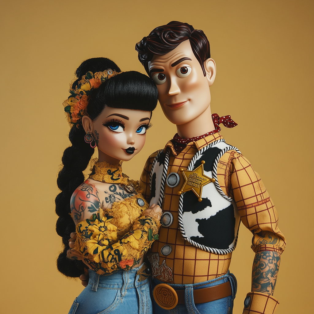 Woody and Bo Peep as models in a photoshoot