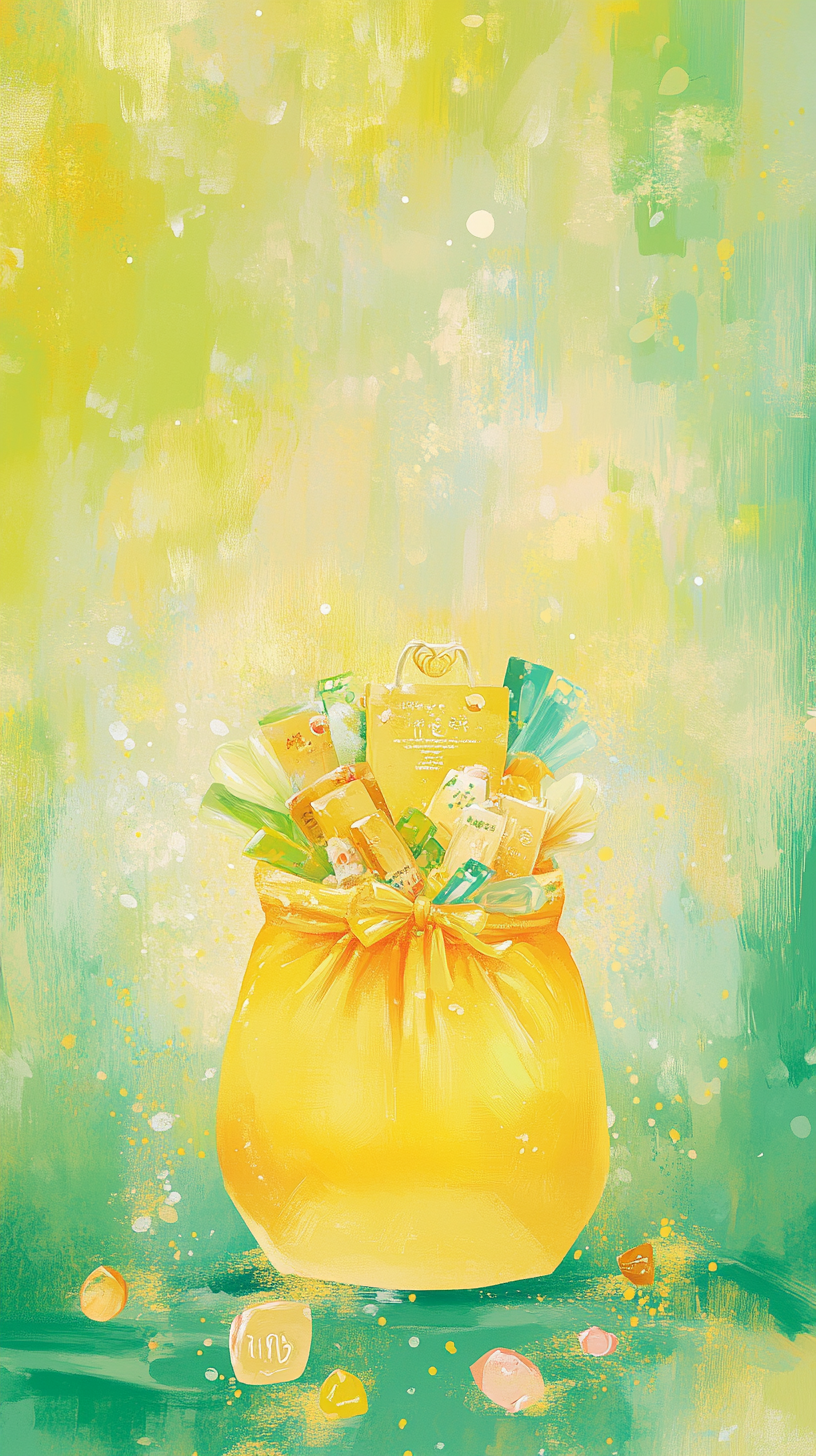 Yellow Blessing Bag with Marketing Elements Artistic Design 