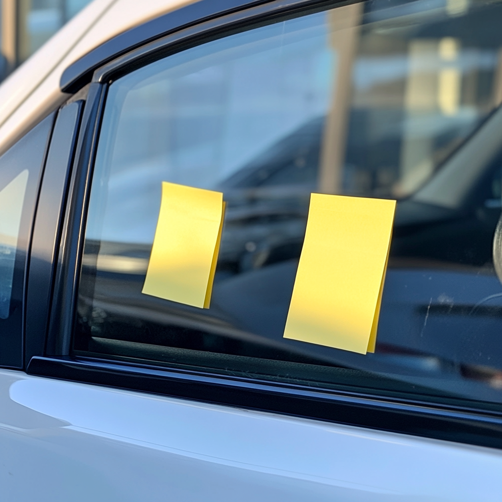 Yellow Post-it Notes on Car Window in Manchester