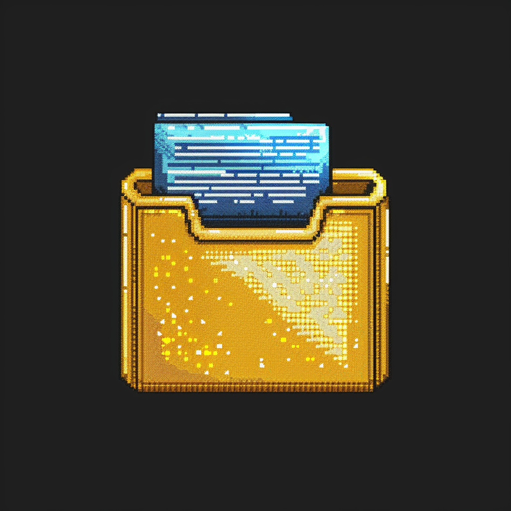 Yellow pixel art folder icon with document, retro style