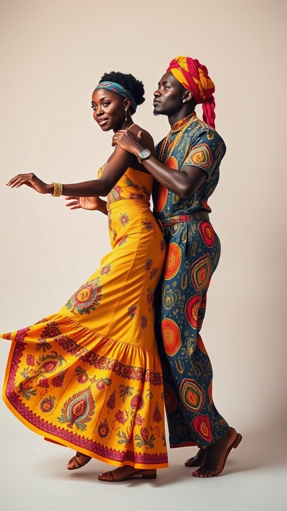 Yoruba Couple Dancing in Colorful Outfits