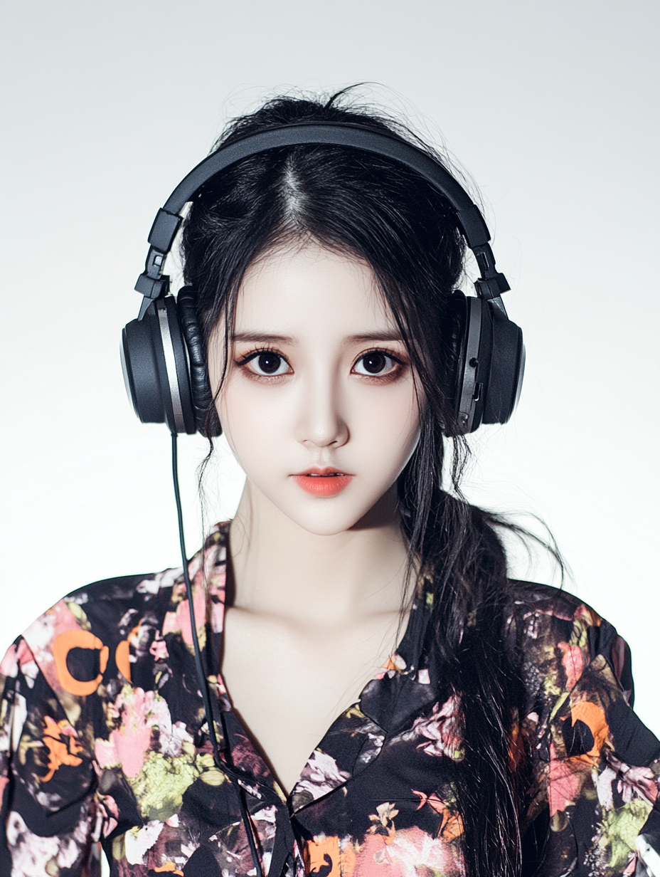 Young Chinese woman in promotional photo with DJ.