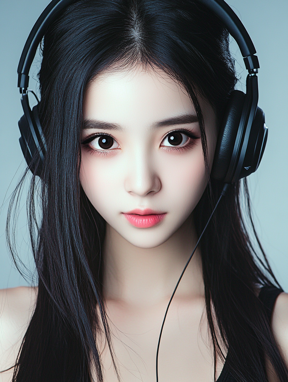 Young Chinese woman with black hair and big eyes.