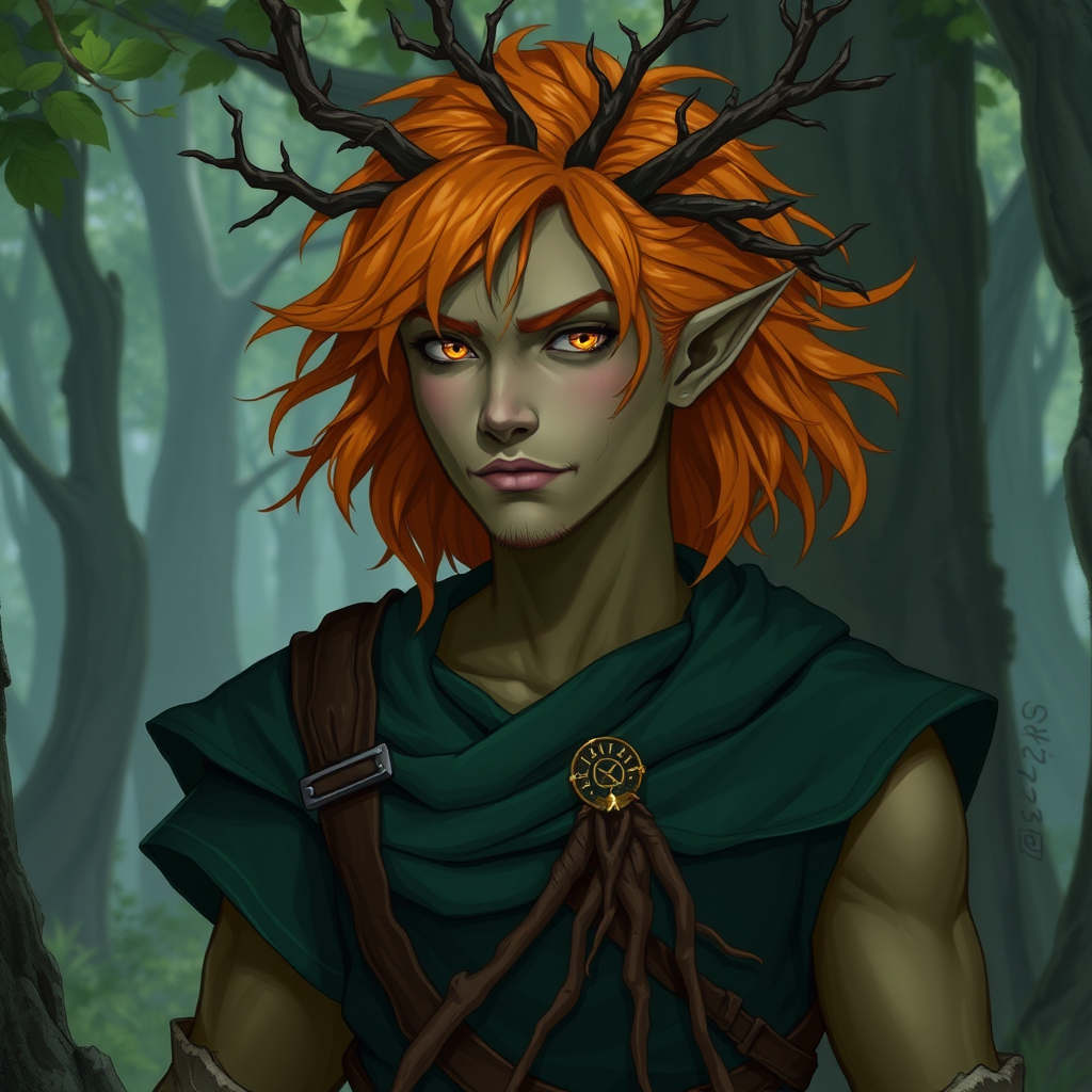 Young Eladrin Male in Forest with Orange Hair