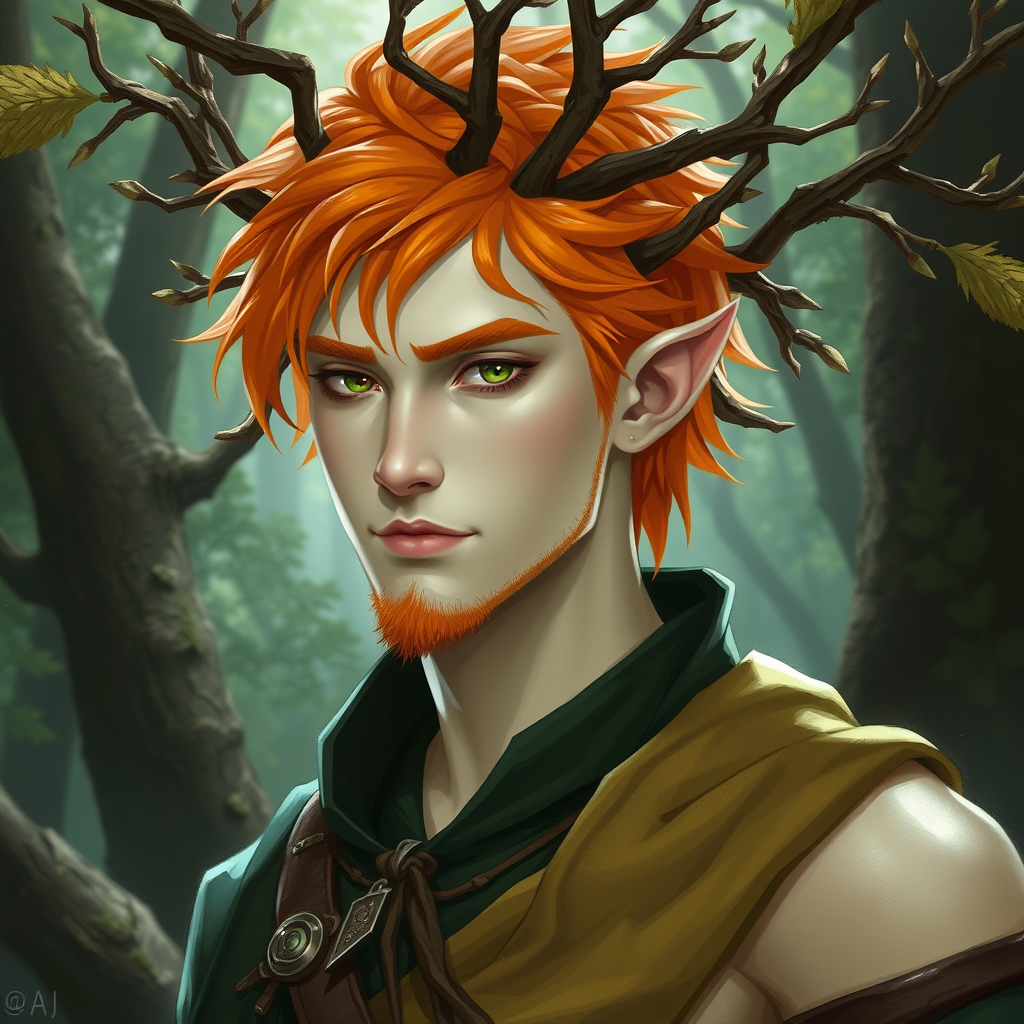 Young Eladrin with Fluorescent Hair in Forest