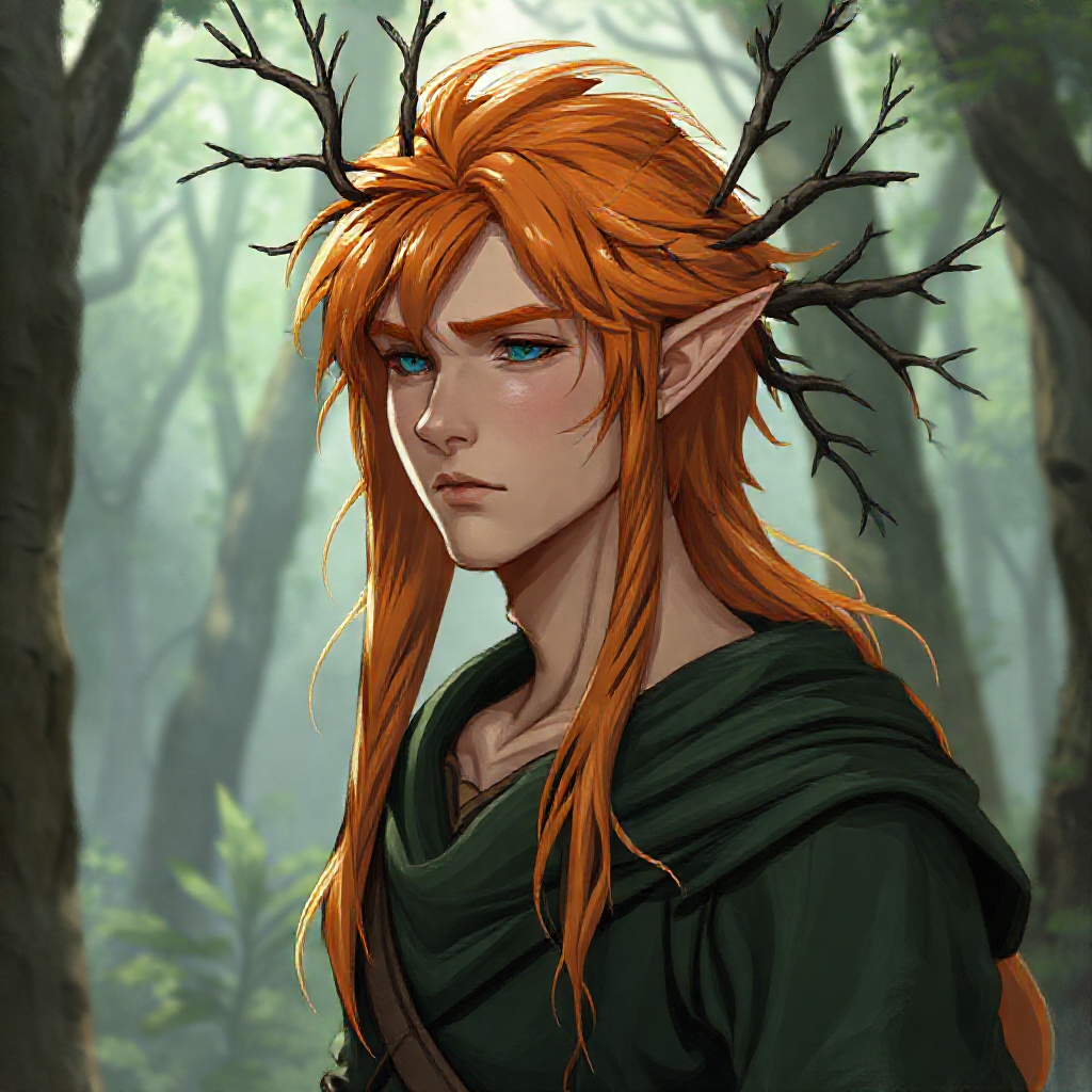 Young Eladrin with Orange Hair in Forest
