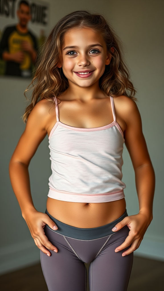 Young Irish girl in camisole and leggings.