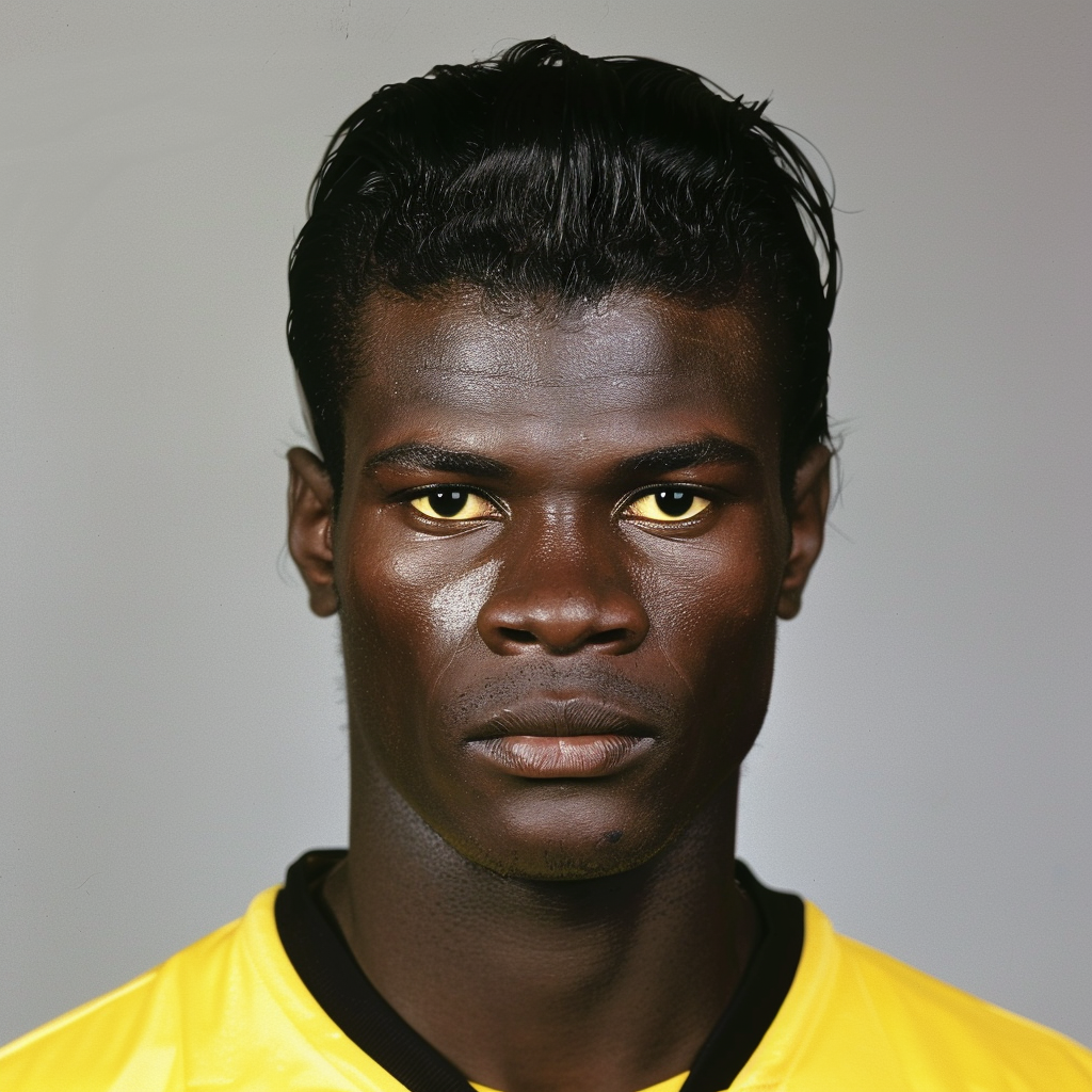 Young black English Nigerian soccer player with unique features.