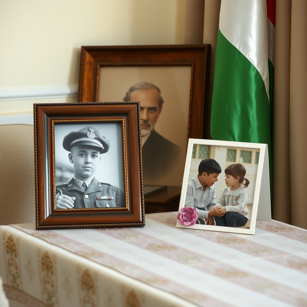 Young children learning about Palestinian history with flag.