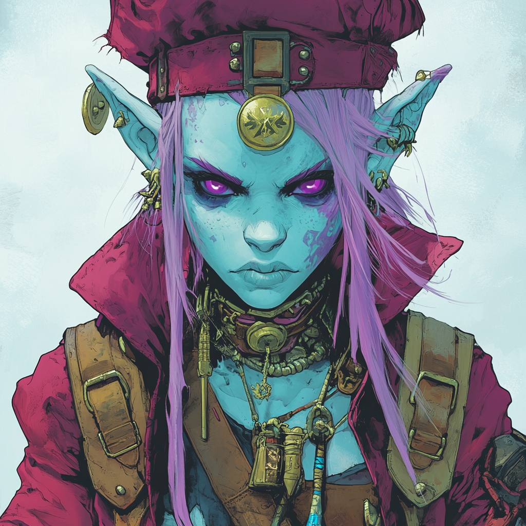 Young female orc in kawaii fantasy illustration.