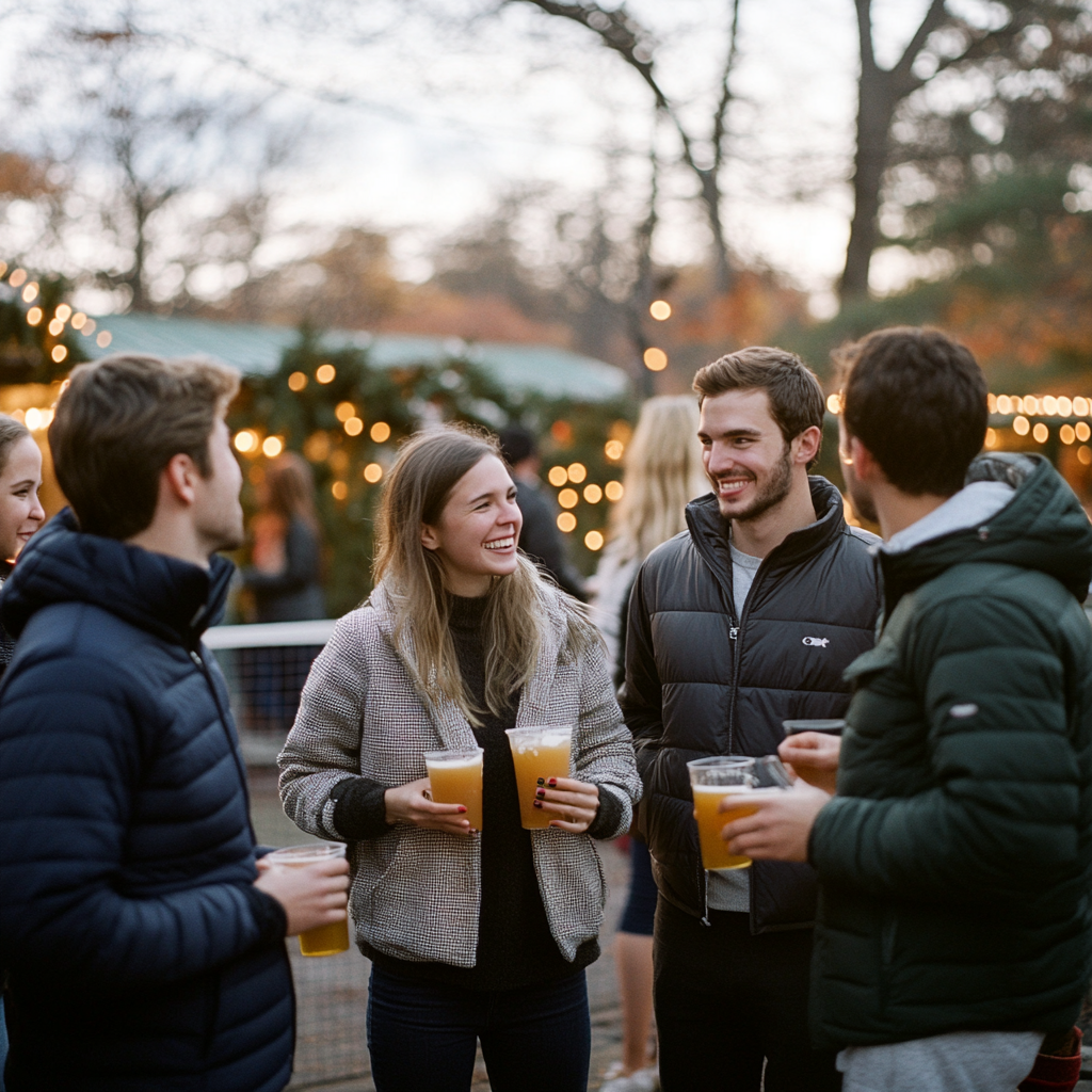 Young friends in Vineyard Vines style, enjoying reunion.