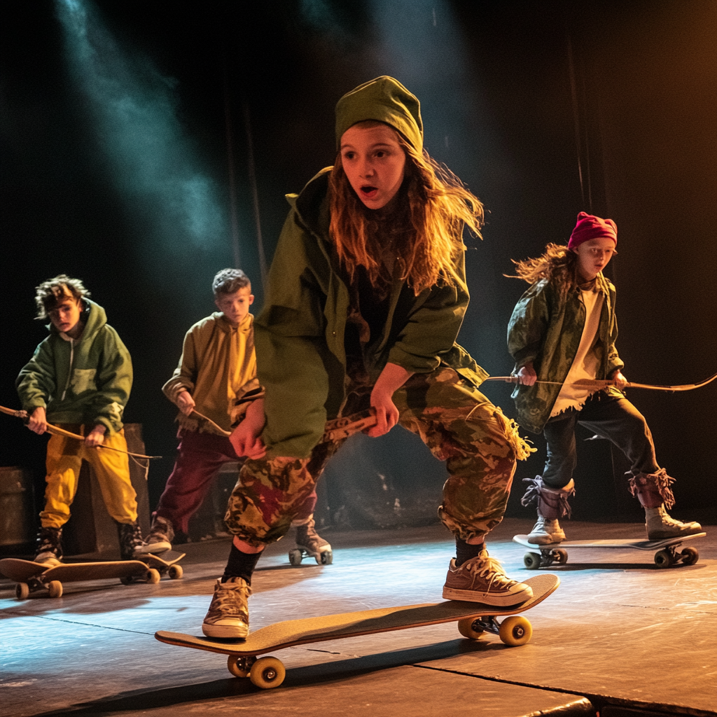 Young heroes on skateboards and BMX in futuristic Robin Hood adventure.