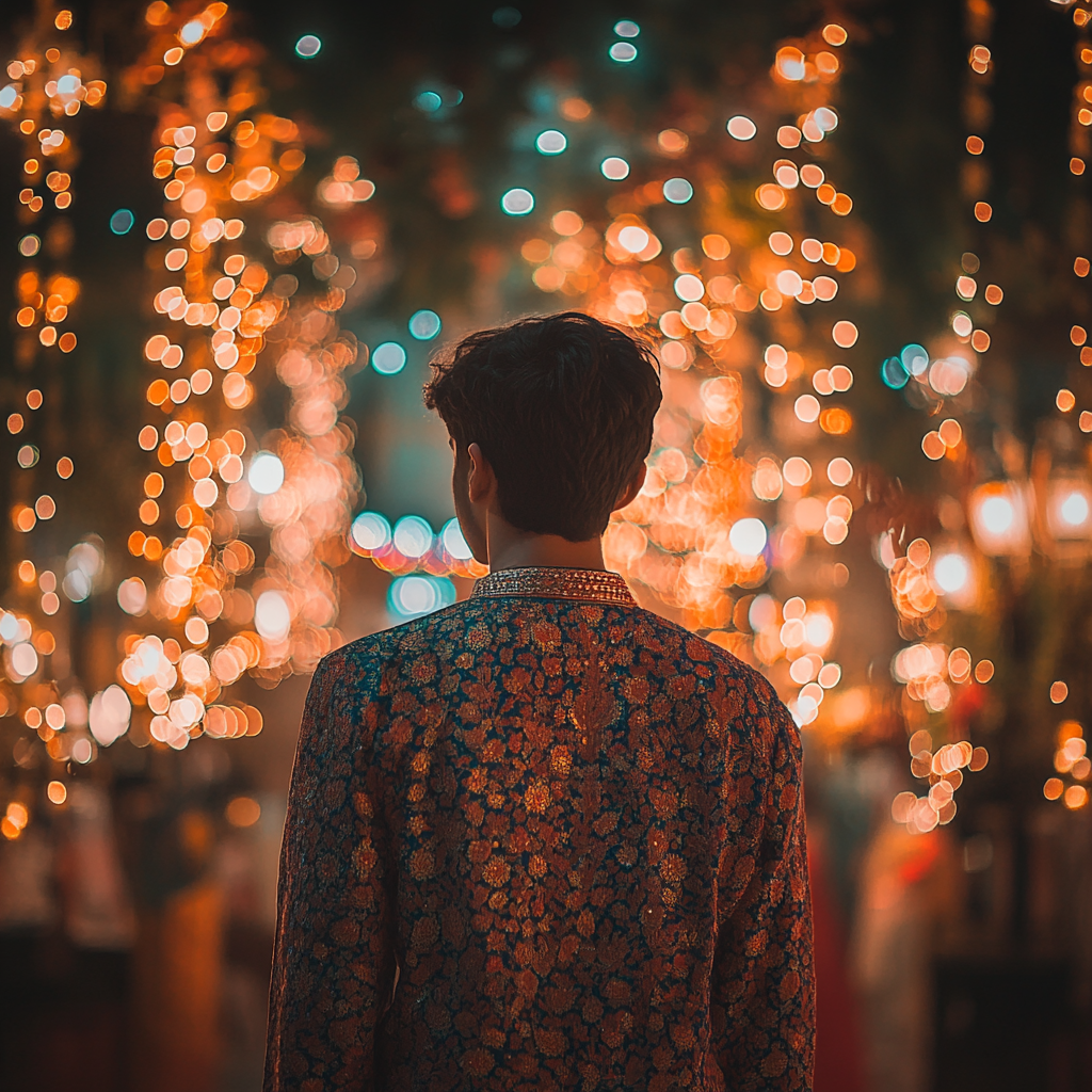 Young men in kurta at Diwali celebration