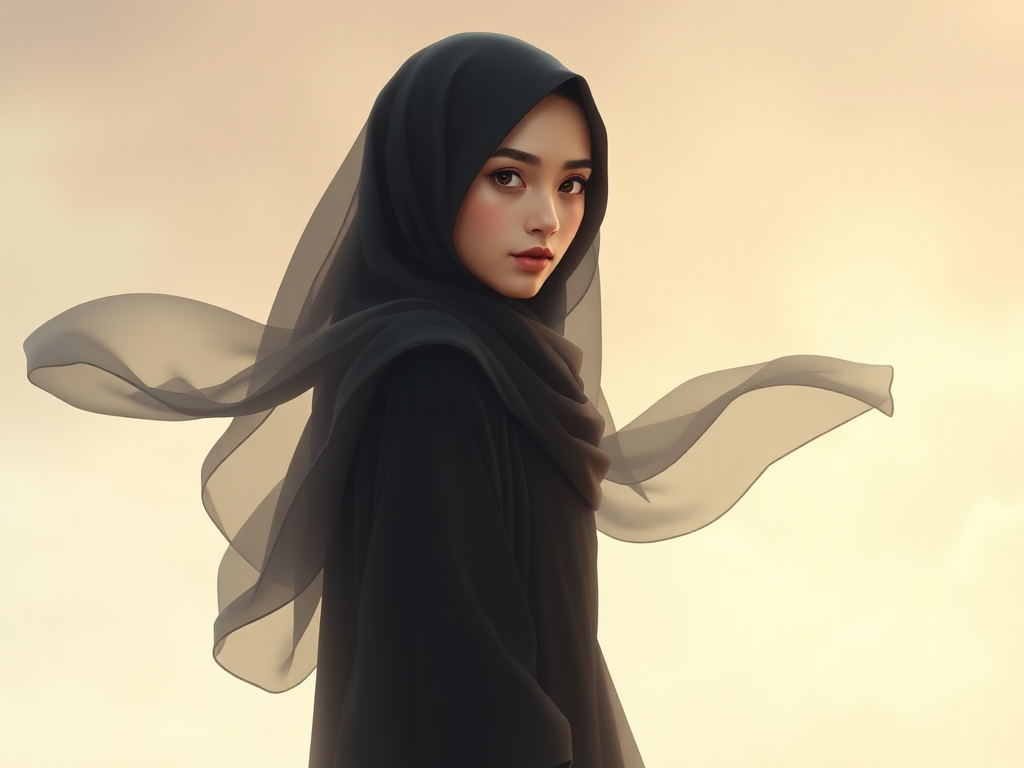 Young woman in hijab with mesmerizing eyes, serene and graceful.