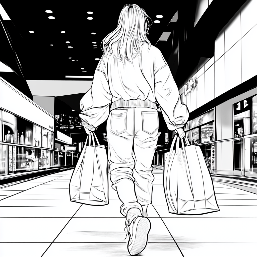 Young woman shopping with white clothes in mall