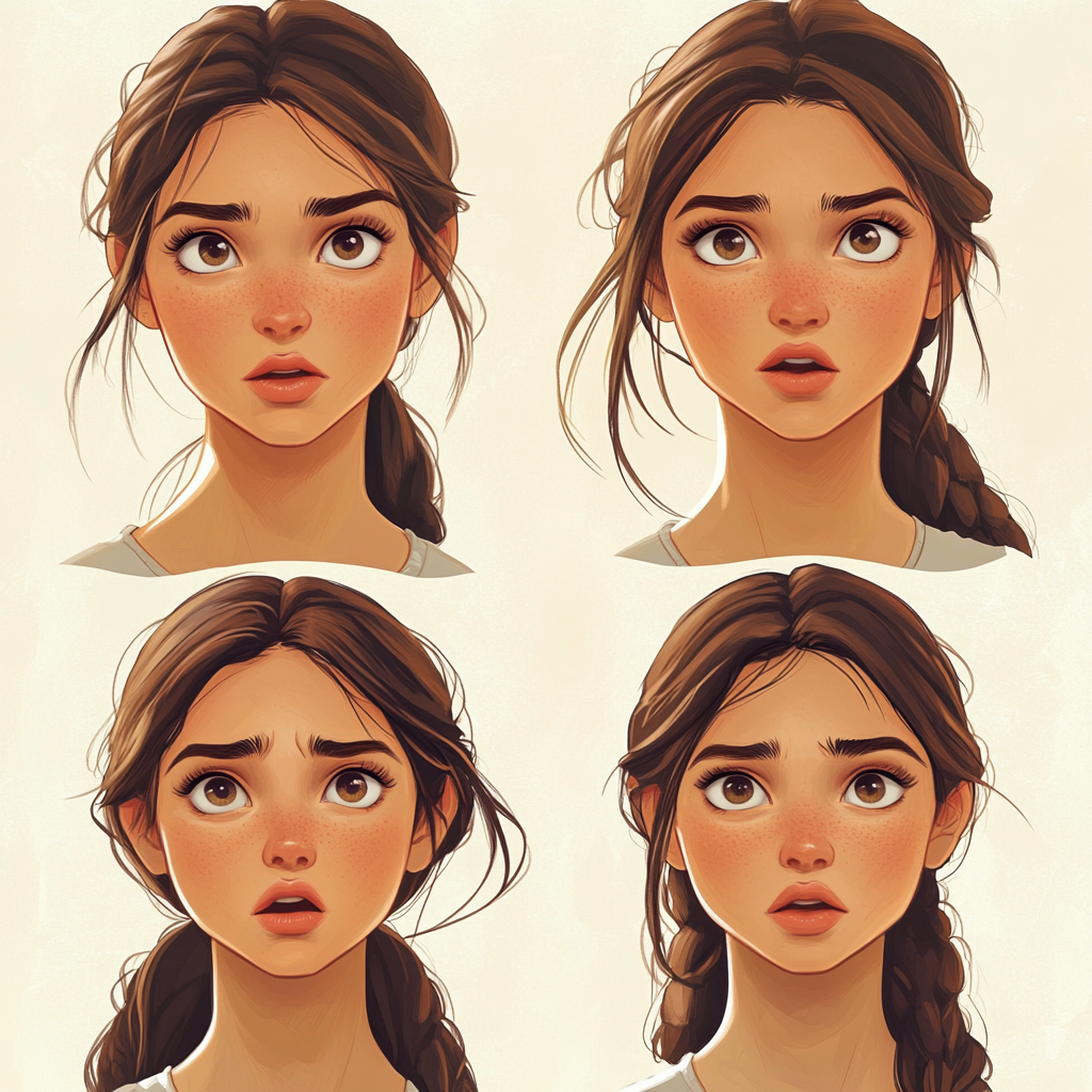 Young woman shows happy, sad, confused, surprised expressions