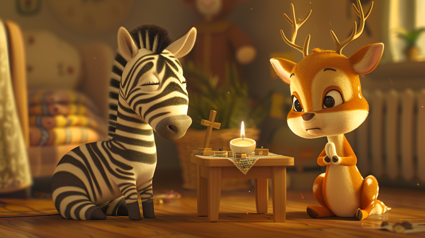 Zebra and Deer Pray to Jesus Together