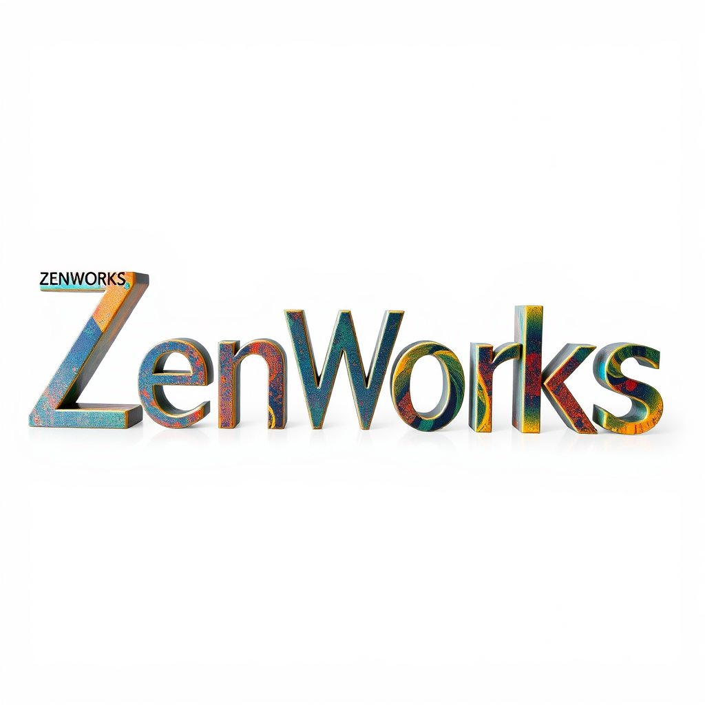 ZenWorks logo in 3D with textures and colors.