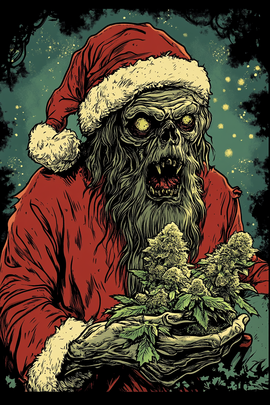 Zombie Santa Claus as Flower Nug Character on T-shirt