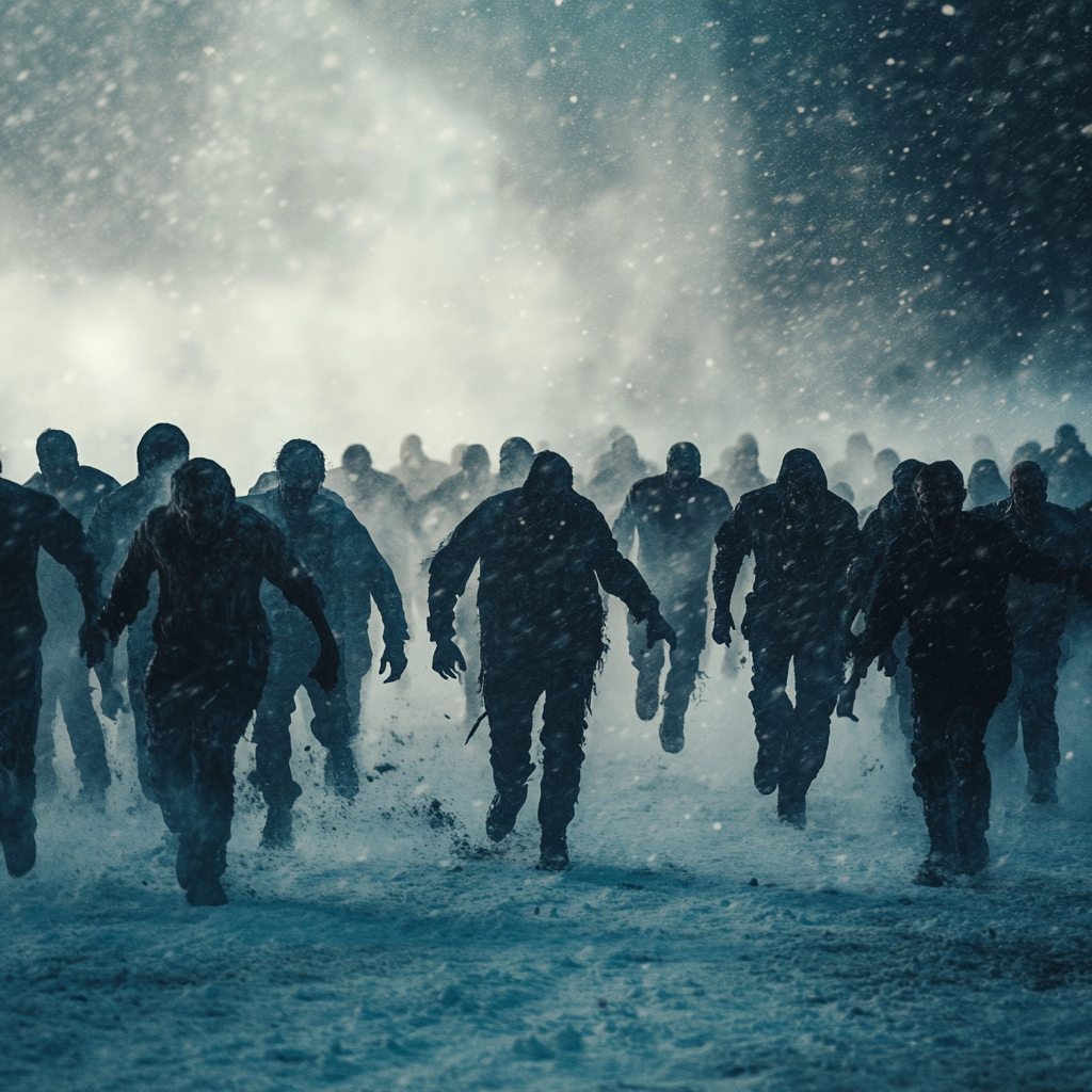 Zombies Running in Snowstorm: David Fincher Style