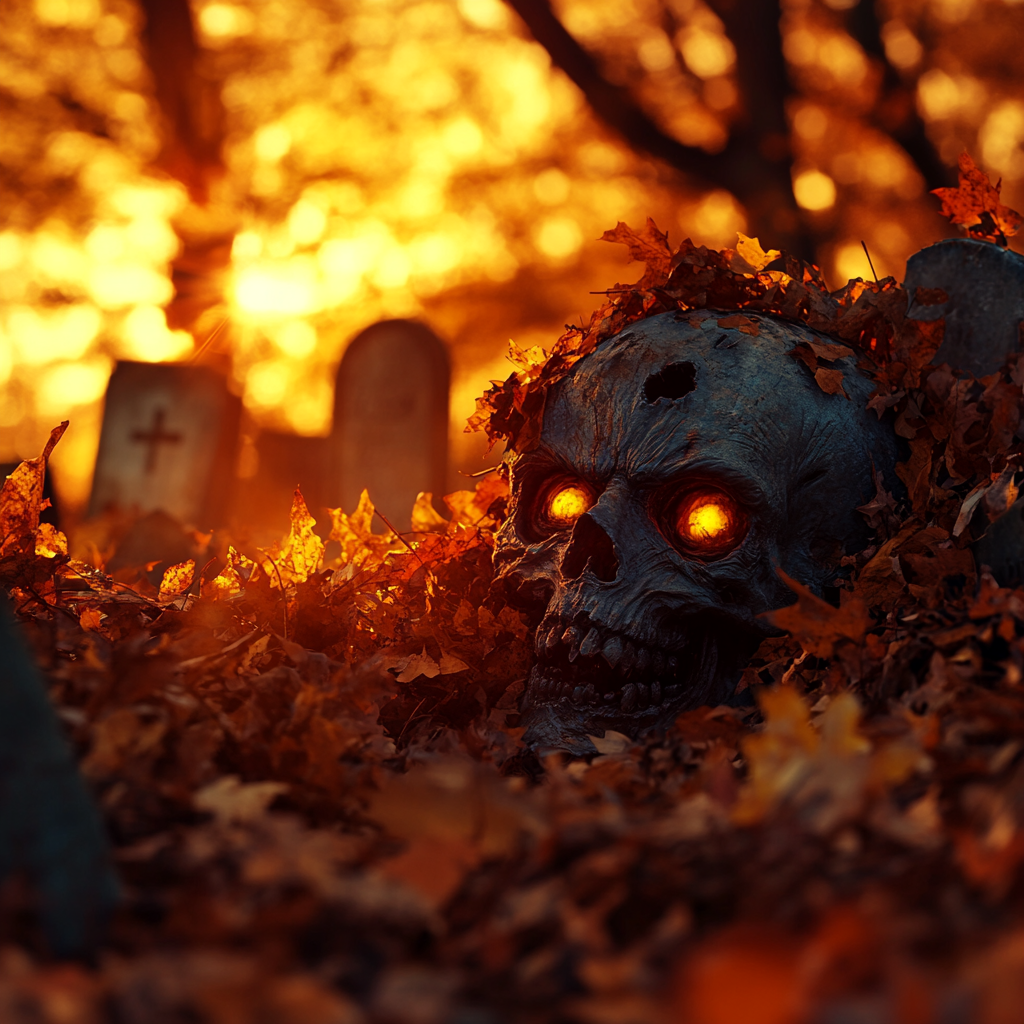 Zombies with Yellow Eyes in Spooky Cemetery