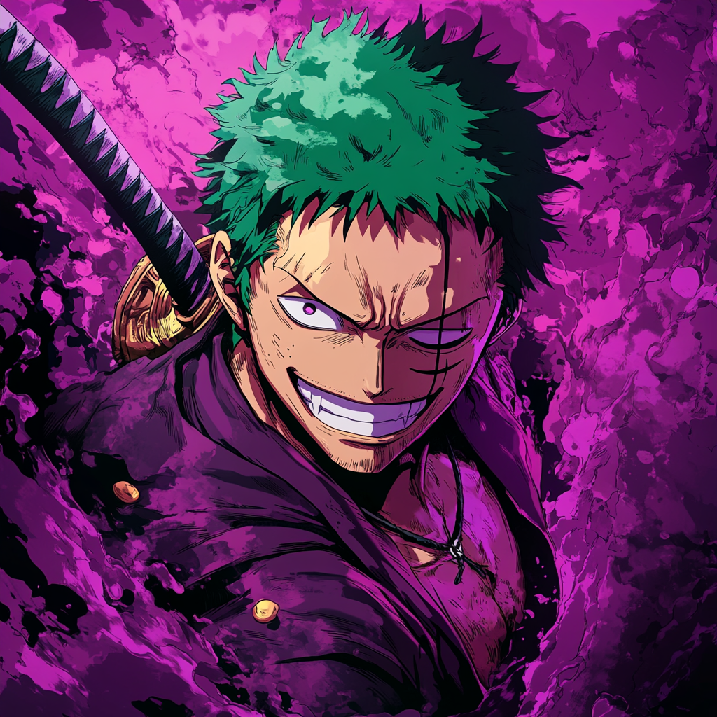 Zoro from One Piece in Q-version with katana.