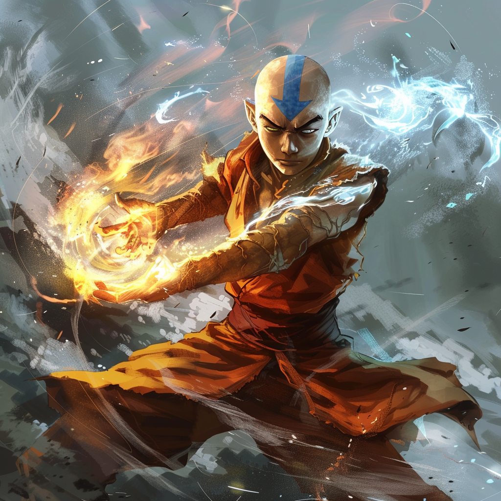 Aang bending air, water, fire, earth