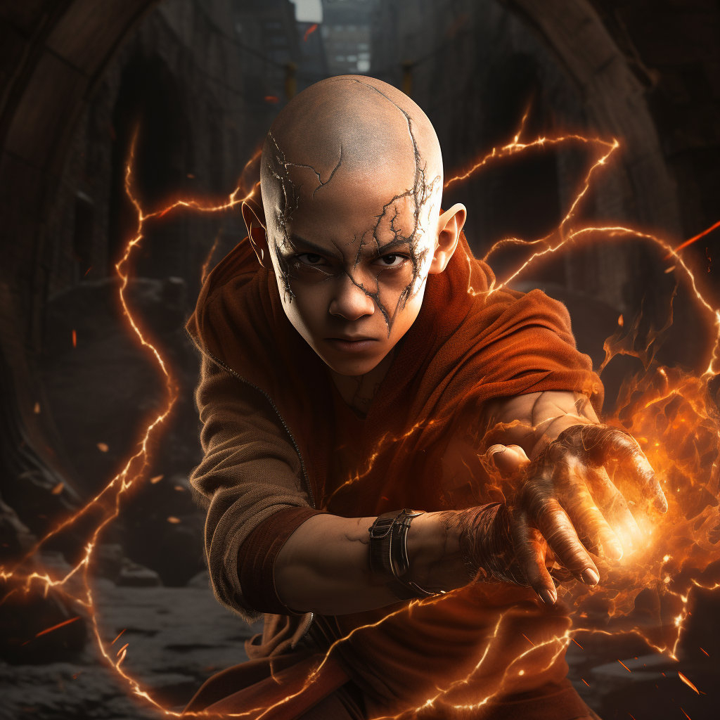 Aang from Avatar challenging Spider-Man