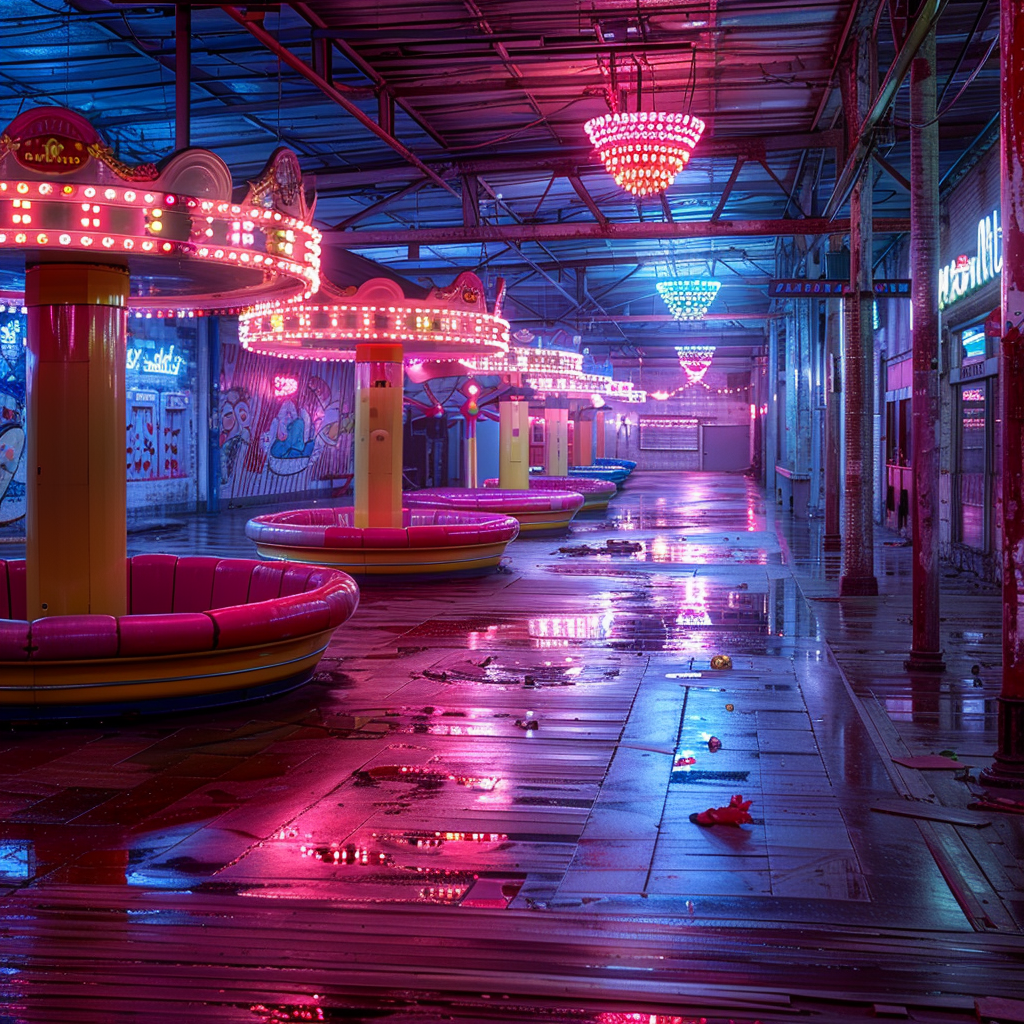 Abandoned Amusement Park Night Scene