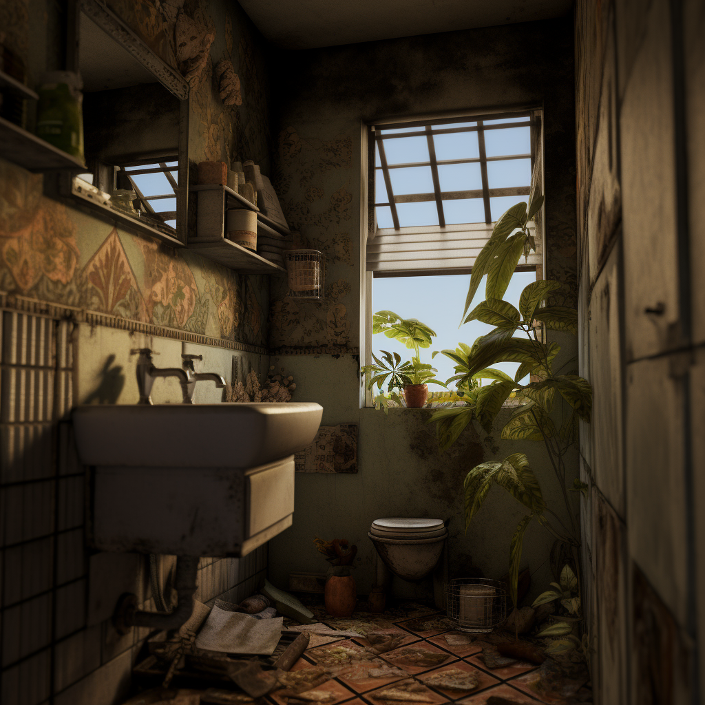 Abandoned Favela Apartment Bathroom and Kitchen