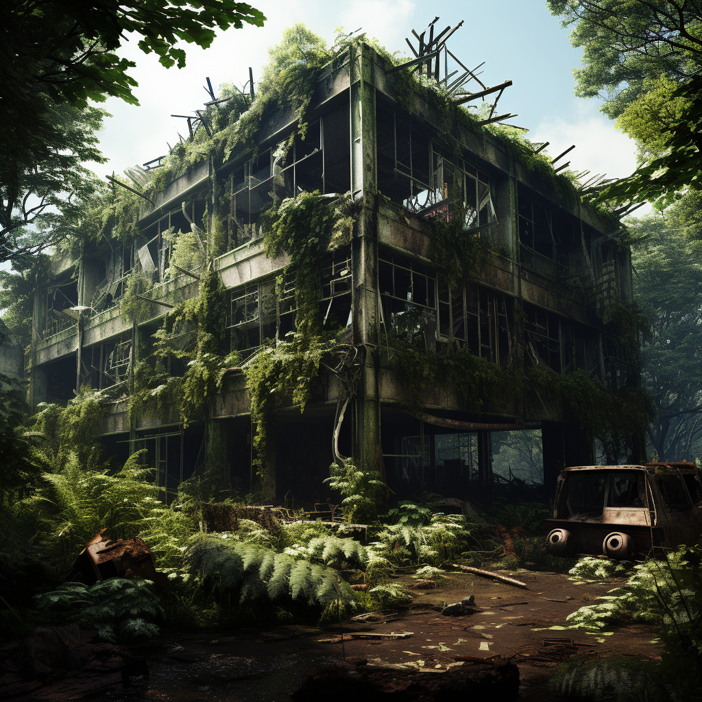 Abandoned Falling Apart Overgrown Office Building