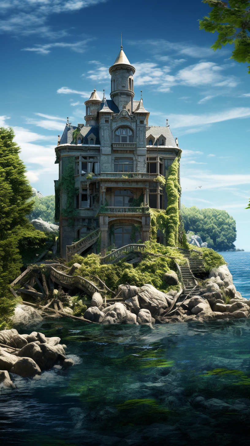 Abandoned mansion on island